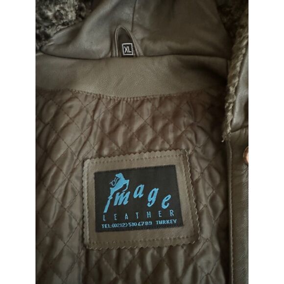 Genuine leather with quilted lining hooded women's coat, size XL - Picture 3 of 13